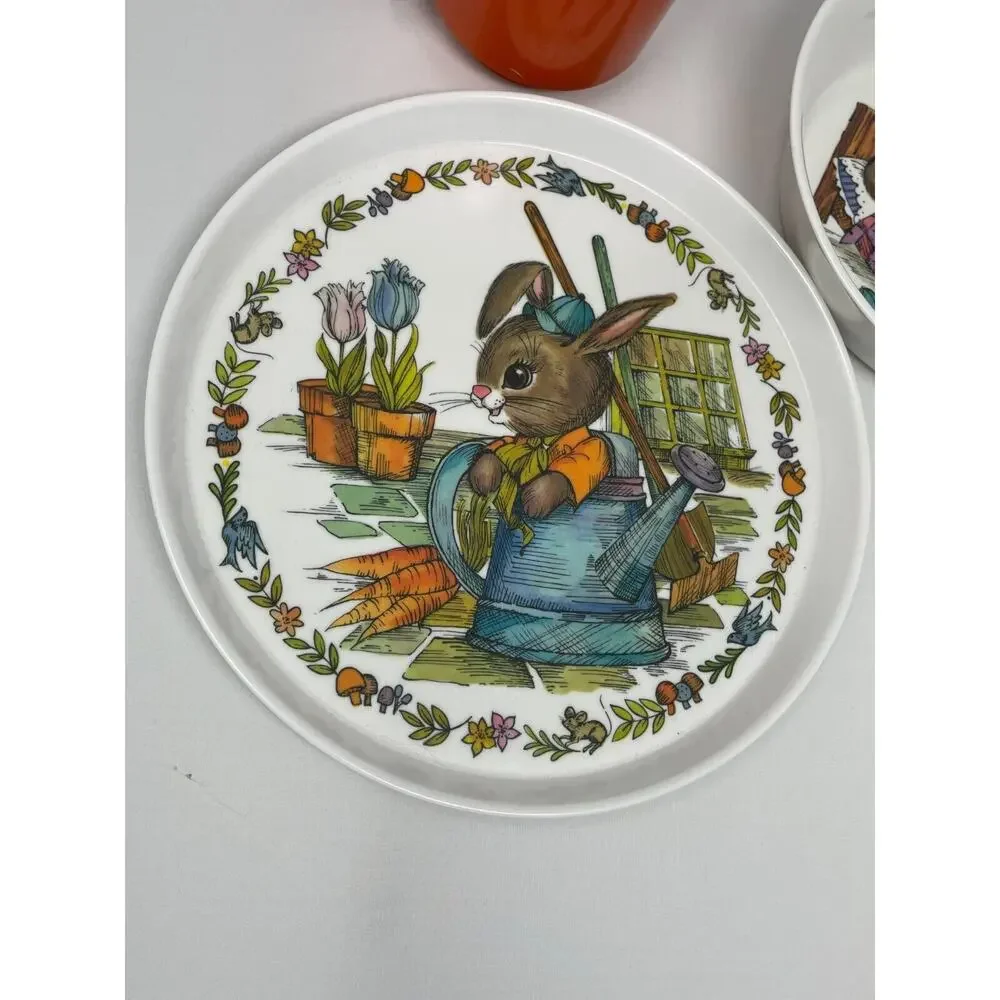 Vintage SiLite Melmac Style Child's Dish/Bowl/Cup Set Boy Bunny Cottagecore Home